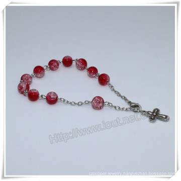 New Red Glass Beads Catholic Rosary Bracelet on Chain (IO-CB180)